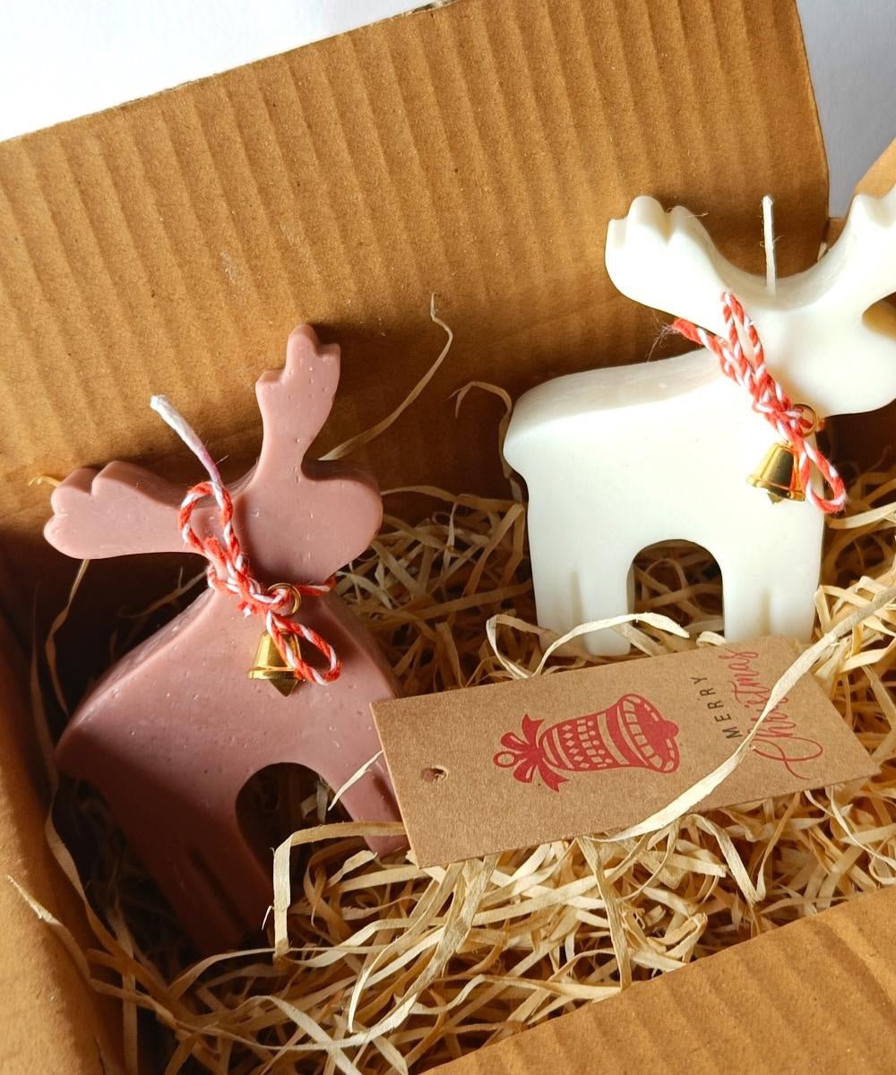 Rudolph The Reindeer Set of 2 Candles and Holiday Card | Verified Sustainable by Brown Living™