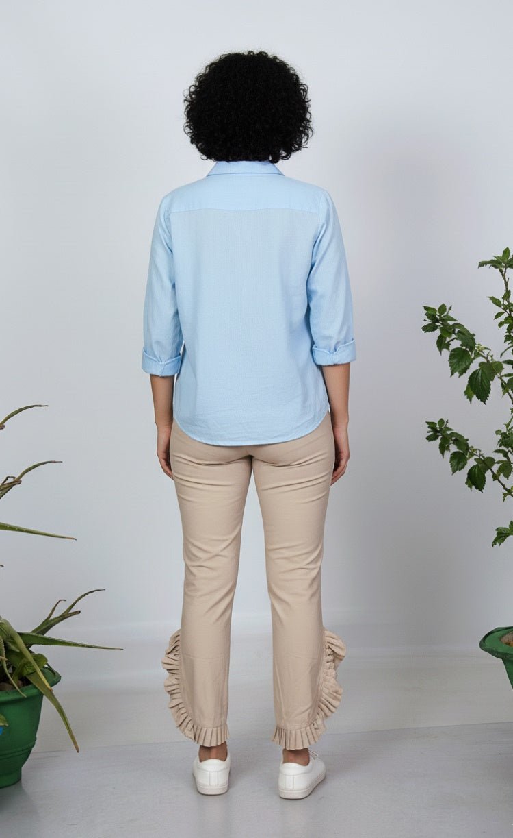 Ruffle - Hem Organic Cotton Trousers – Comfortable & Stylish – Womens Trousers on Brown Living™. SKU: L20022. Img 4.