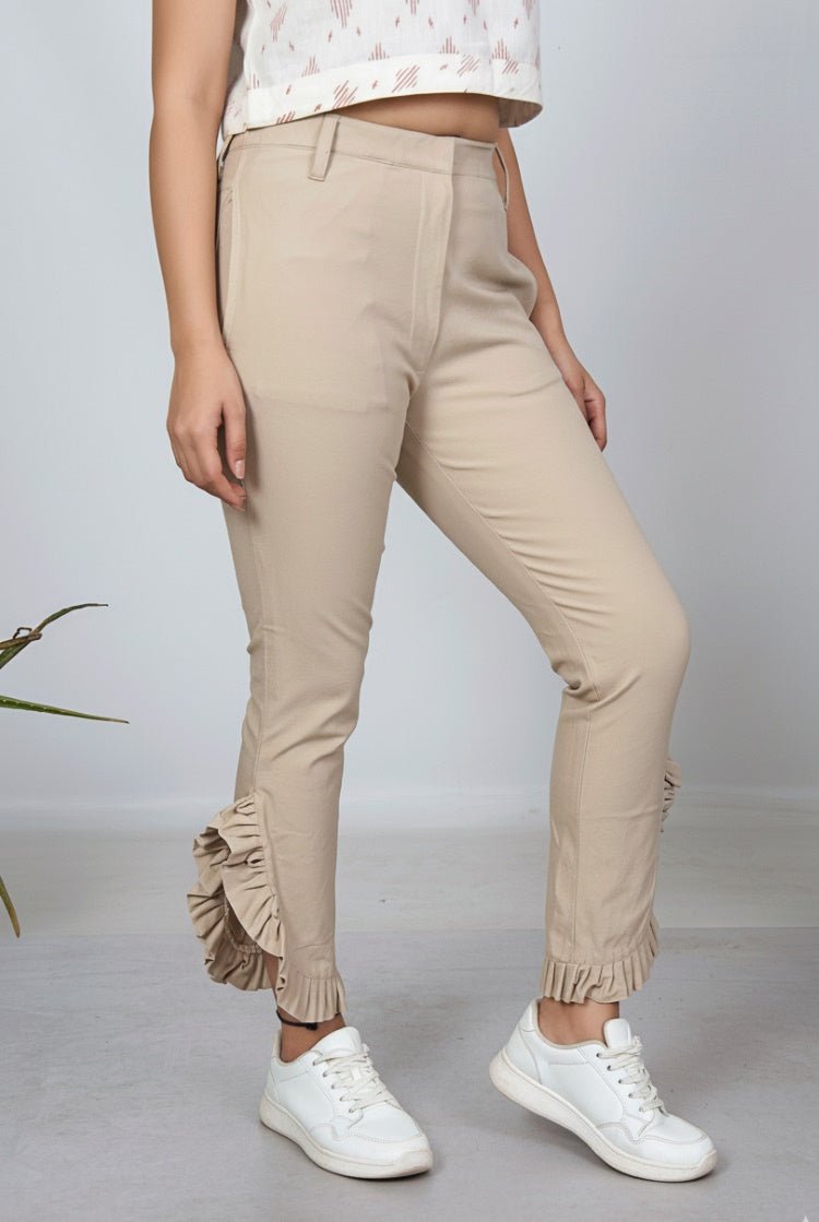 Ruffle - Hem Organic Cotton Trousers – Comfortable & Stylish – Womens Trousers on Brown Living™. SKU: L20022. Img 5.