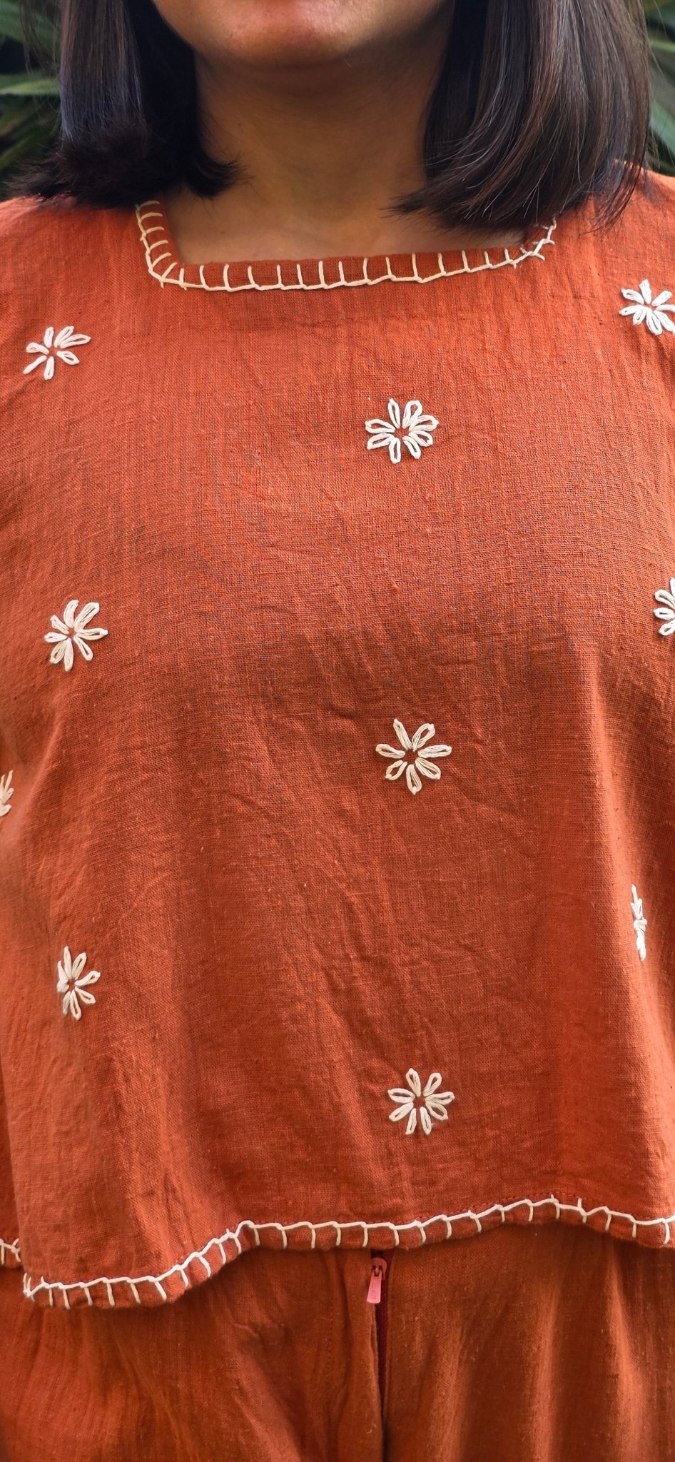 Rust Daisies Organic Cotton Naturally Dyed Coord Set – Womens Dress on Brown Living™. SKU: RDCS. Img 3.