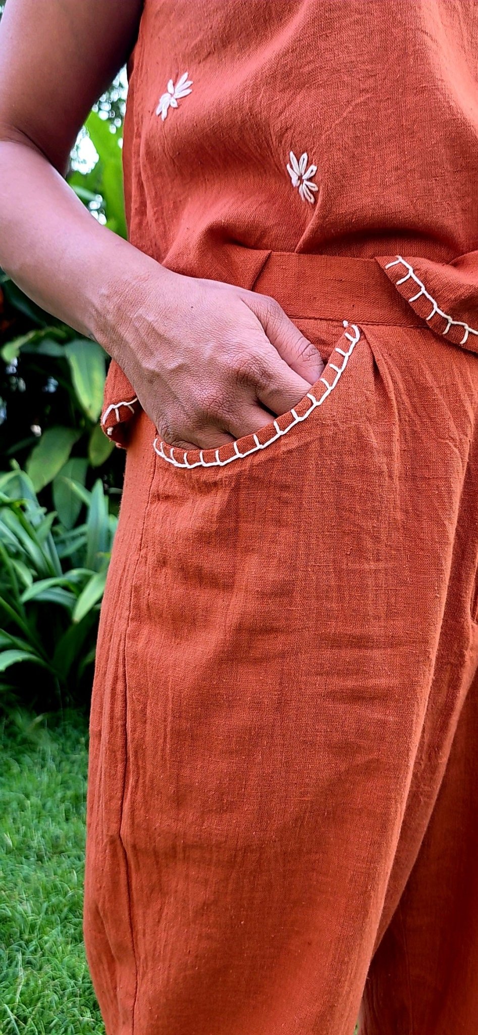 Rust Daisies Organic Cotton Naturally Dyed Coord Set – Womens Dress on Brown Living™. SKU: RDCS. Img 2.