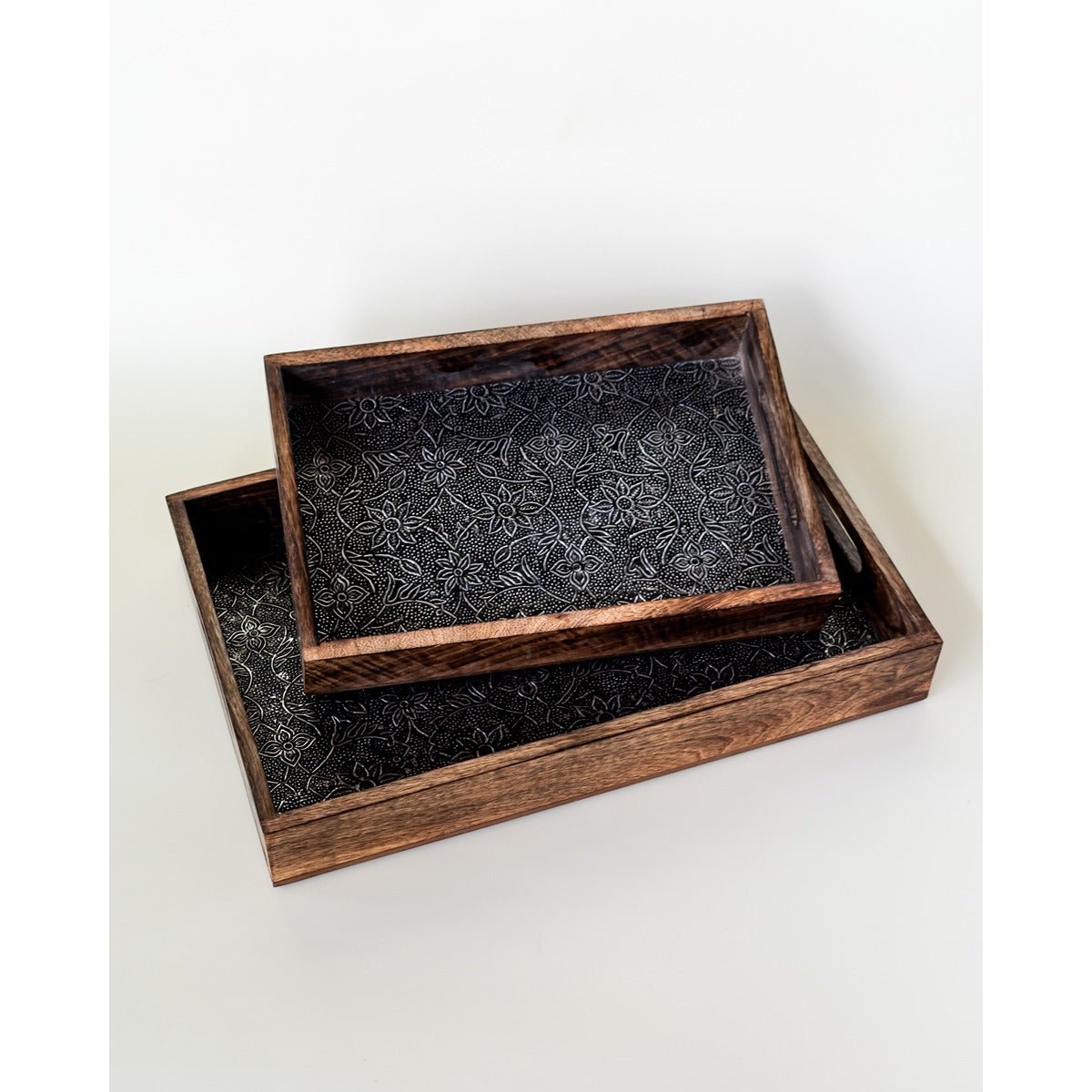 Rustic Mango Wood Tray Set of 2 | Handcrafted Serving & Decor Trays – Trays & Platters on Brown Living™. SKU: ANTRMTHKGB. Img 5.