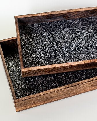 Rustic Mango Wood Tray Set of 2 | Handcrafted Serving & Decor Trays – Trays & Platters on Brown Living™. SKU: ANTRMTHKGB. Img 2.