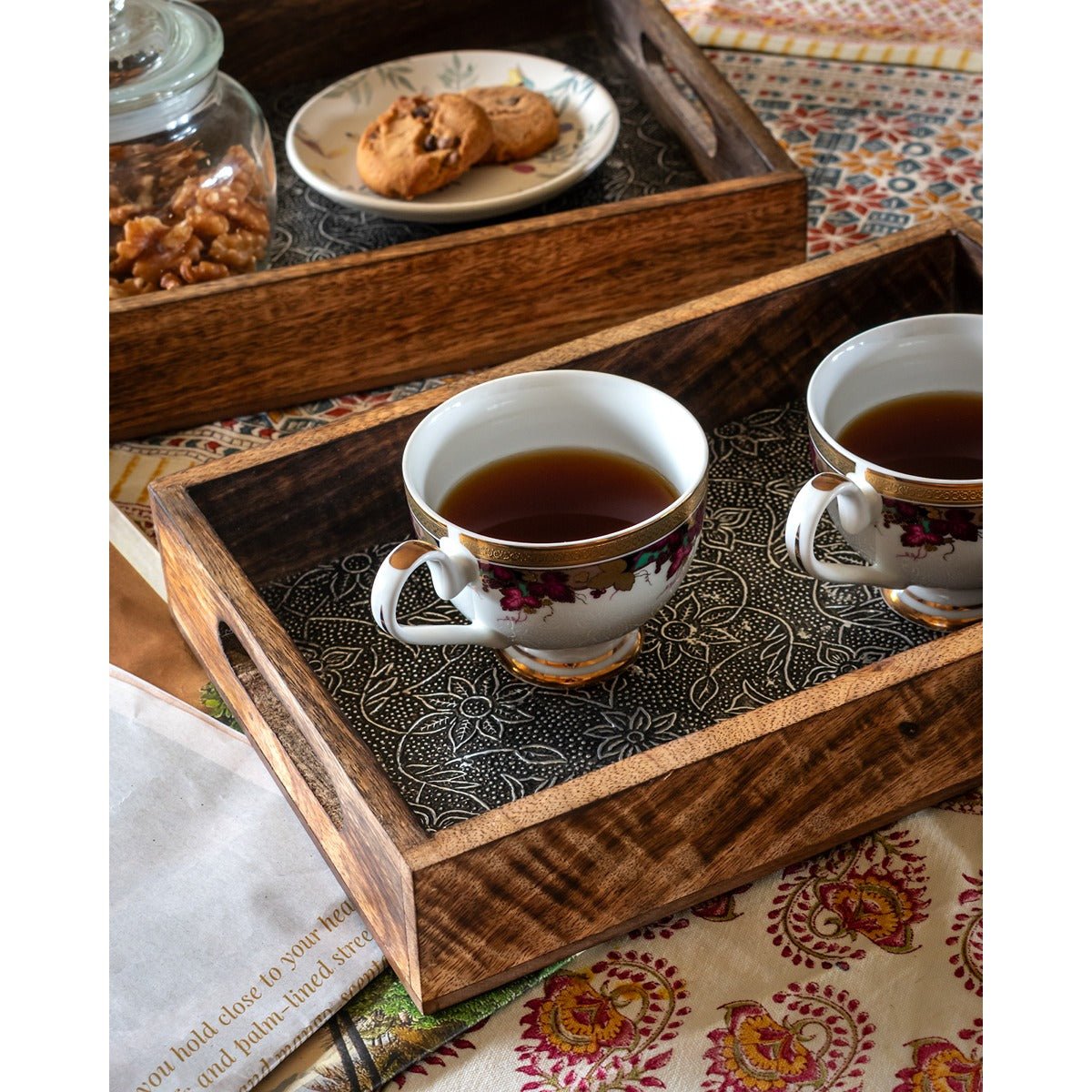 Rustic Mango Wood Tray Set of 2 | Handcrafted Serving & Decor Trays – Trays & Platters on Brown Living™. SKU: ANTRMTHKGB. Img 2.