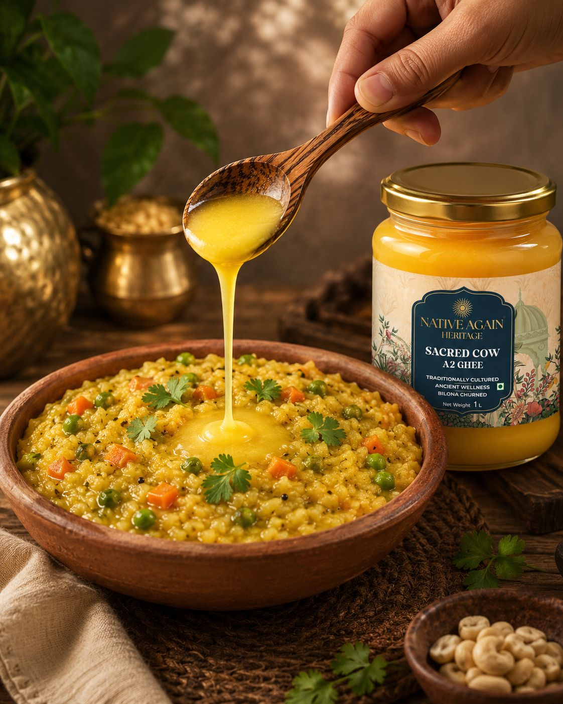 Sacred Cow A2 Ghee 450ml – Pure Traditional Bilona Desi Ghee – Ghee on Brown Living™. SKU: I00211. Img 5.