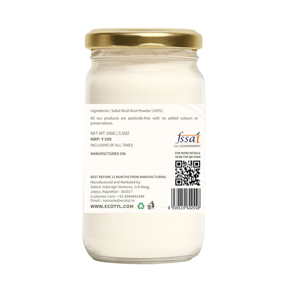 Safed Musli Powder | Boosts Stamina & Immunity | Ayurvedic Herb | 100g – Powder Drink Mixes by Ecotyl available on Brown Living™. . SKU: ECOTYL00038. Img 6.