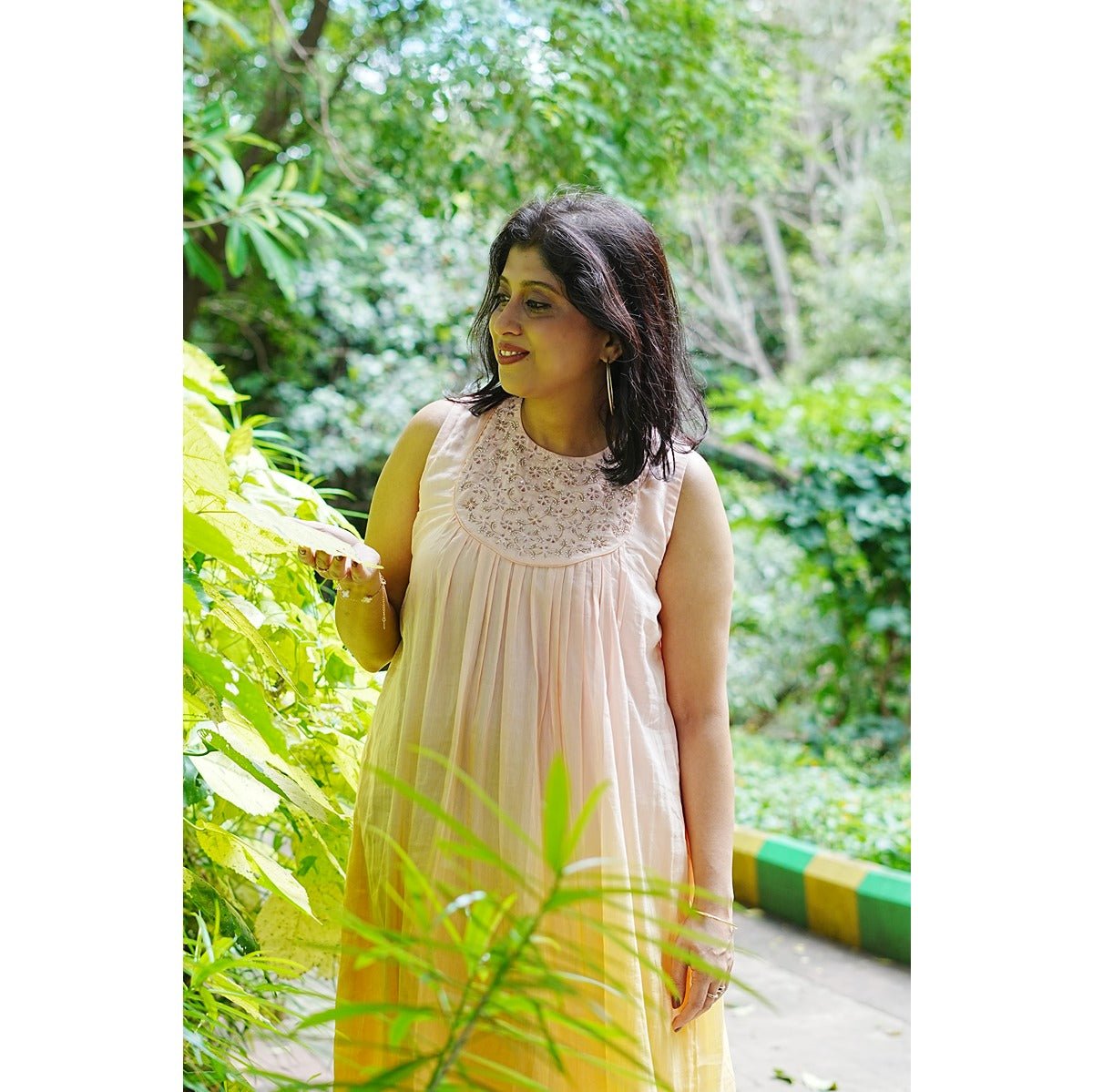 Sagarika Peach Yellow Ombre Dress with Zardozi Work for Women – Womens Dress on Brown Living™. SKU: HD1019XSN. Img 2.