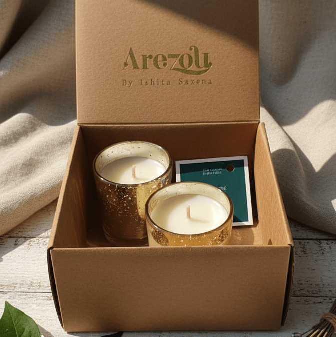 Sandalwood Soy Wax Golden Jar Candle Set | Essential Oil Candles – Candles & Fragrances on Brown Living™. SKU: ISC03. Img 2.