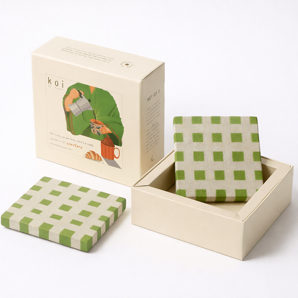 Sandstone Coaster Set Of 2 Checkered Natural Stone Drink Coasters – Coasters on Brown Living™. SKU: KOI-CO-BB-017_Green. Img 1.