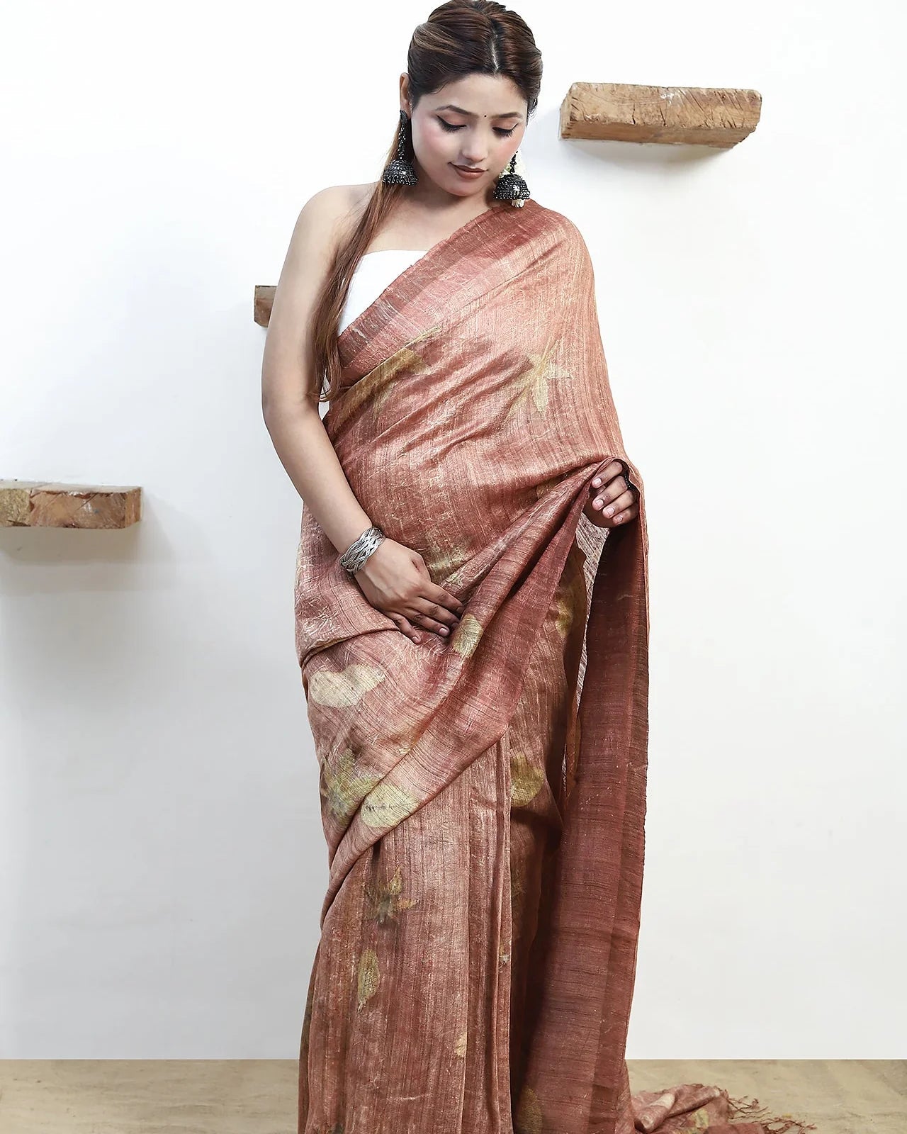 Sandstone Drape Matka Silk Saree for Women – Womens Saree on Brown Living™. SKU: MTS3. Img 6.