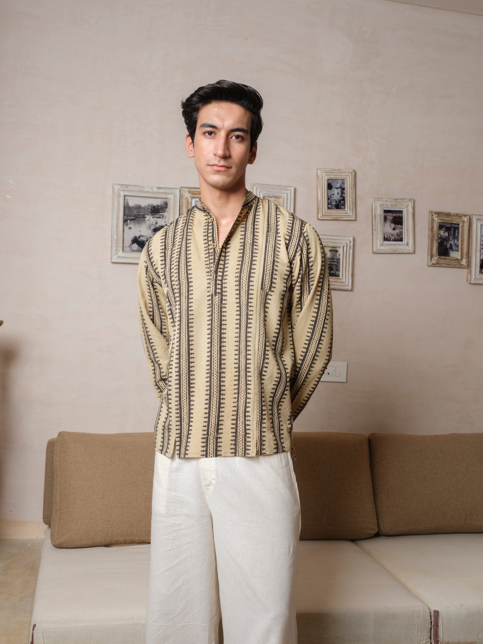 Sangatam - Ivory Black Block Print Kurta – Mens Kurta by Vasudhaa Vastrram available on Brown Living™. S . SKU: VBLKF6S001M5009. Img 7.