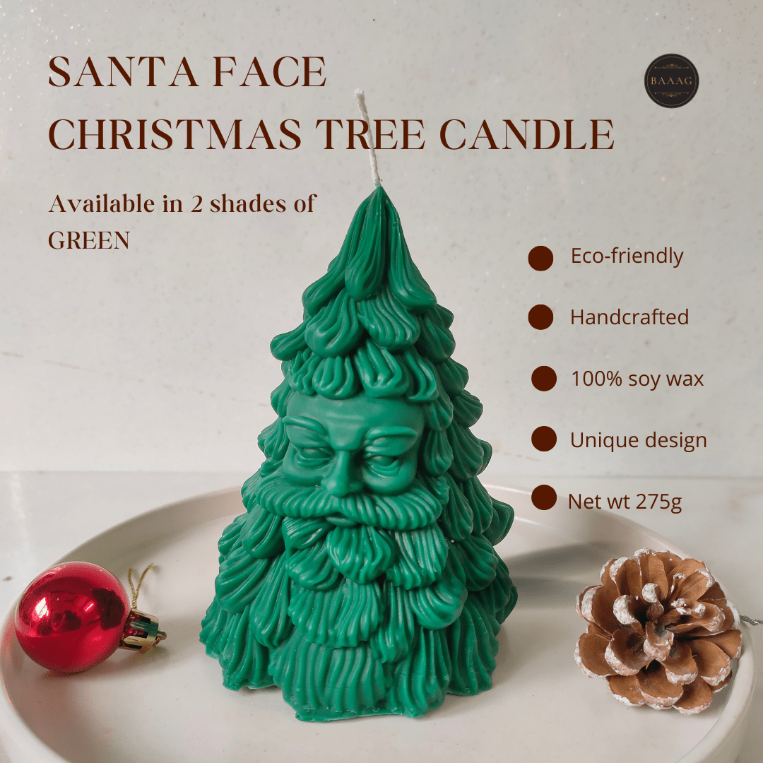 Santa Face Christmas Tree Candle | Festive Handcrafted Holiday Decor – Candles & Fragrances on Brown Living™. SKU: BSFCT001-002. Img 2.