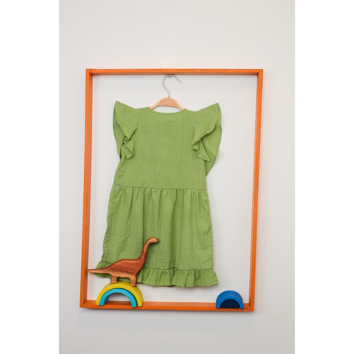 Saucy Shrimp Frill Dress | Green Cotton Dress for Baby Girls – Kids Daywear Sets on Brown Living™. SKU: MCBL11. Img 3.