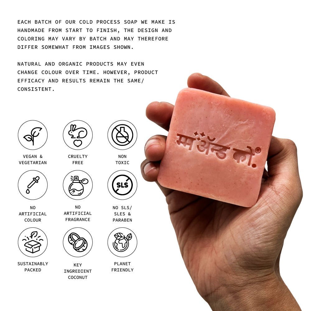 Saumyaa Coconut Milk Cold Process Soap (Rose + Orange Lentils) – Body Soap on Brown Living™. SKU: CB03. Img 6.