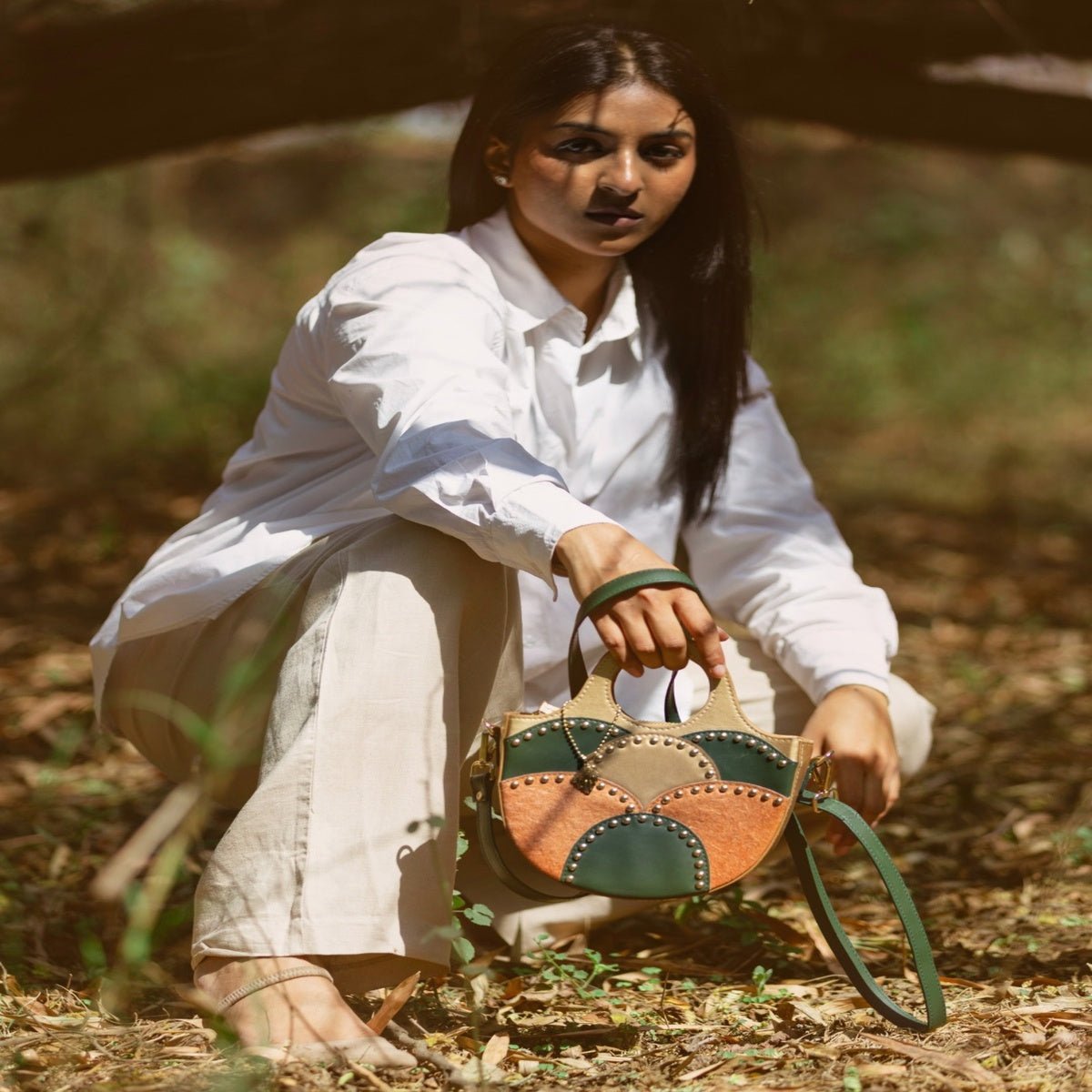 Savannah Vegan Leather Sling - Gold – Sling Bag by Green Hermitage available on Brown Living™. . SKU: MSGH2025 - 2001. Img 1.