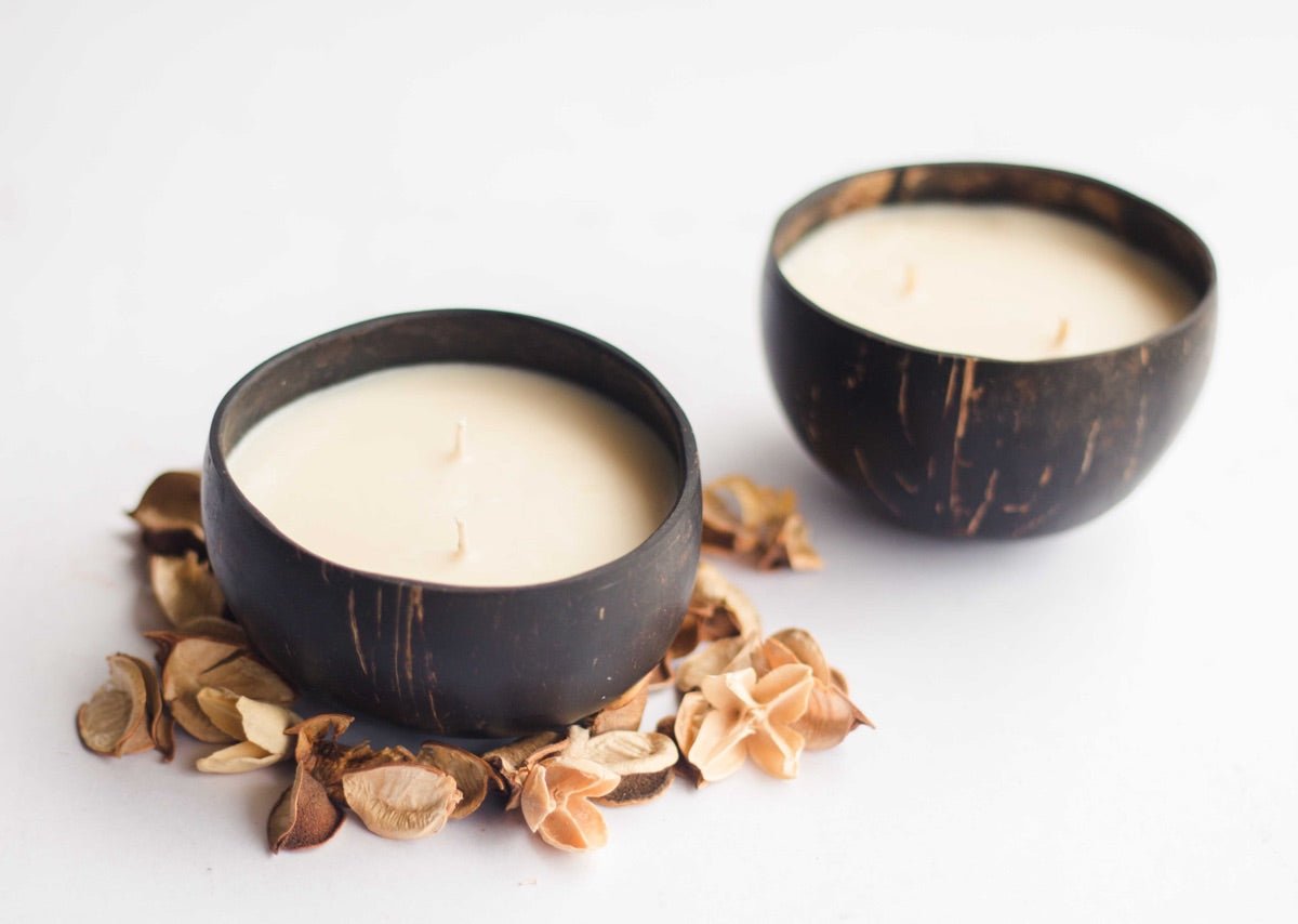 Scented Coconut Shell Soy Candles - Set of 2 – Candles & Fragrances on Brown Living™. SKU: SN12125. Img 3.