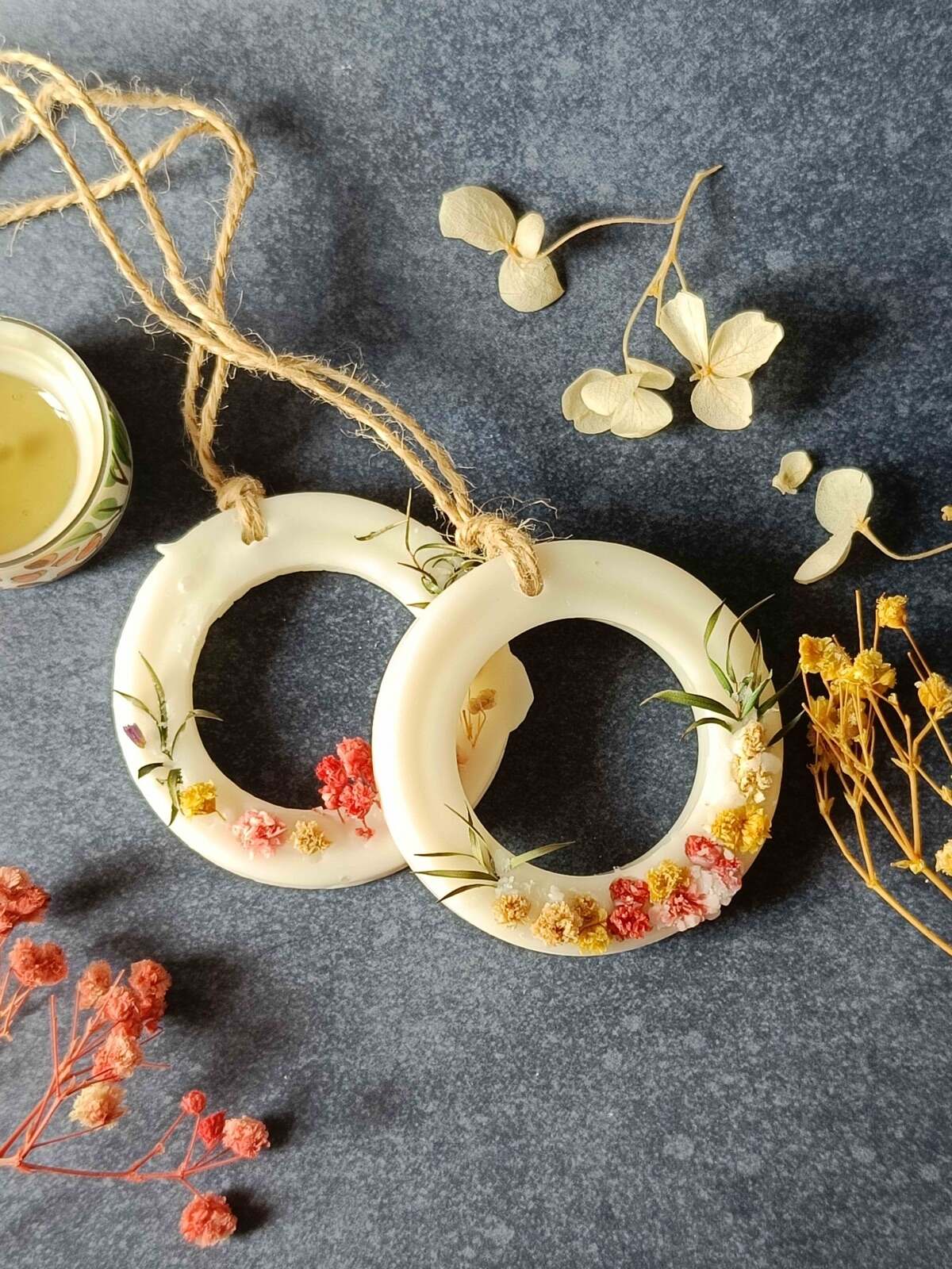 Scented Soywax Air Freshener - Hollow Circle - Dry Flowers | Verified Sustainable by Brown Living™