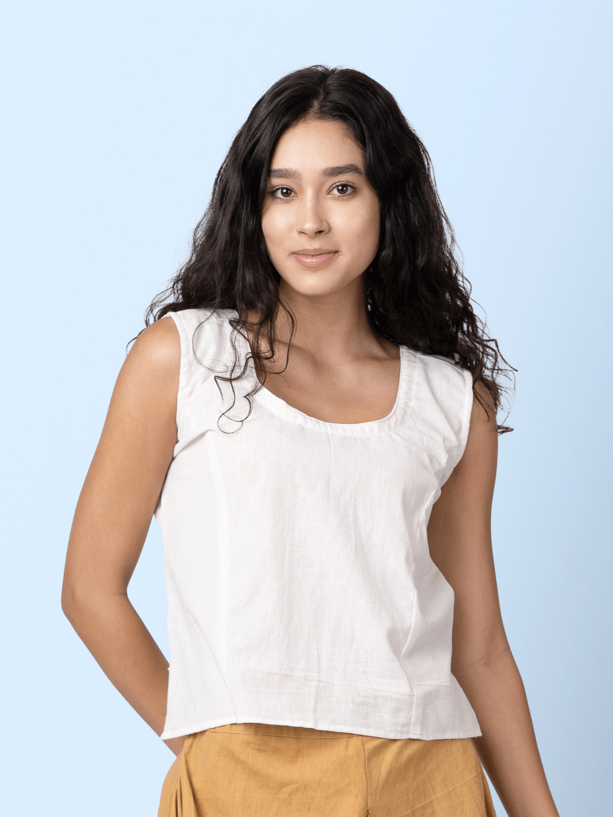 Scoop - Round Neck Sleeveless Top – Womens Top on Brown Living™. SKU: pH306. Img 1.