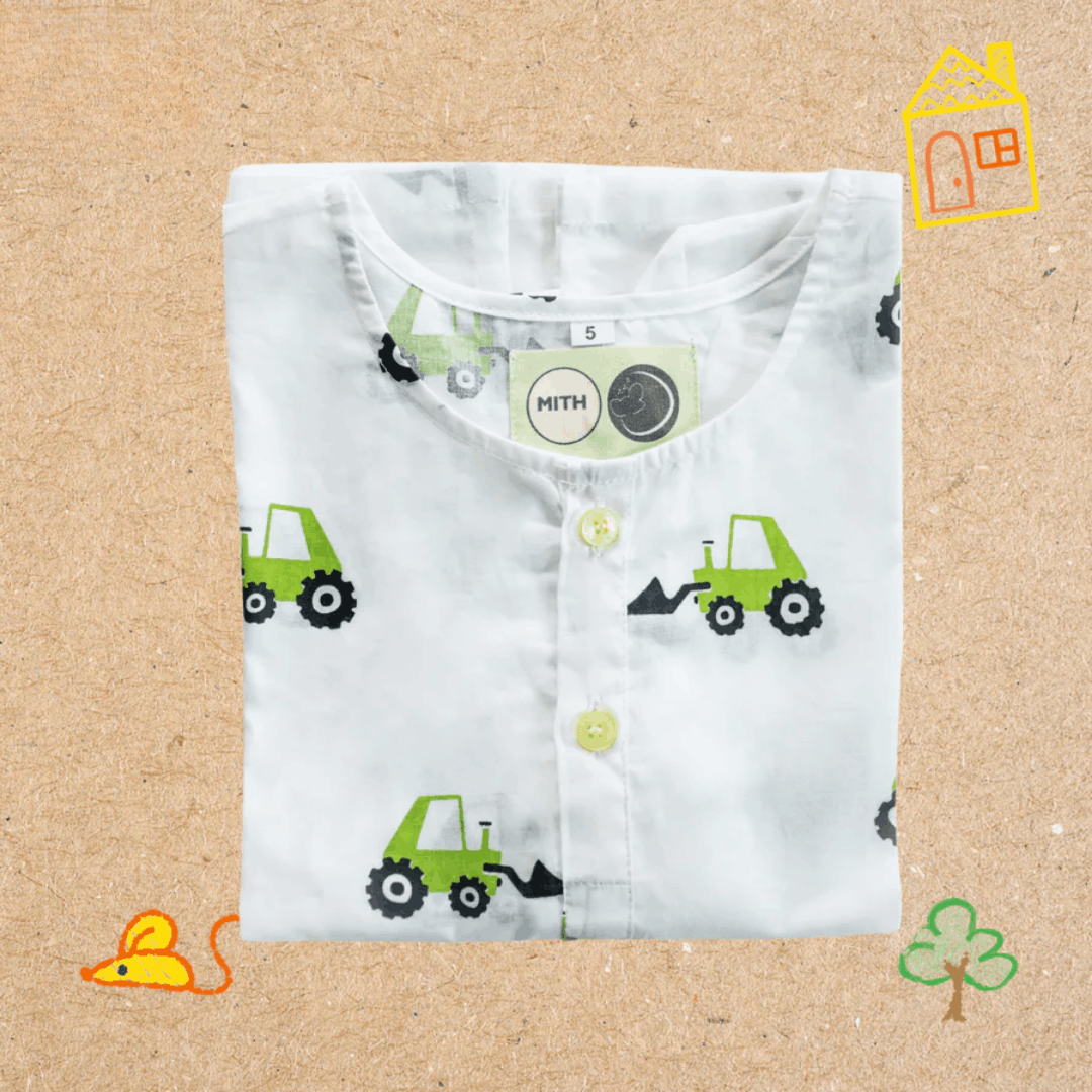 Scoopy Excavator - Unisex Kids Cotton Nightwear – Kids Pyjamas on Brown Living™. SKU: MITHNW-024-1. Img 5.