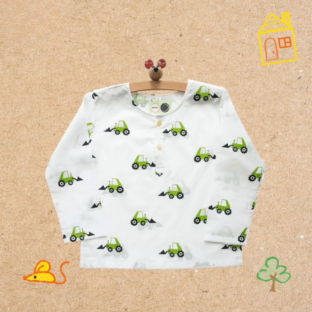 Scoopy Excavator - Unisex Kids Cotton Nightwear – Kids Pyjamas on Brown Living™. SKU: MITHNW-024-1. Img 4.