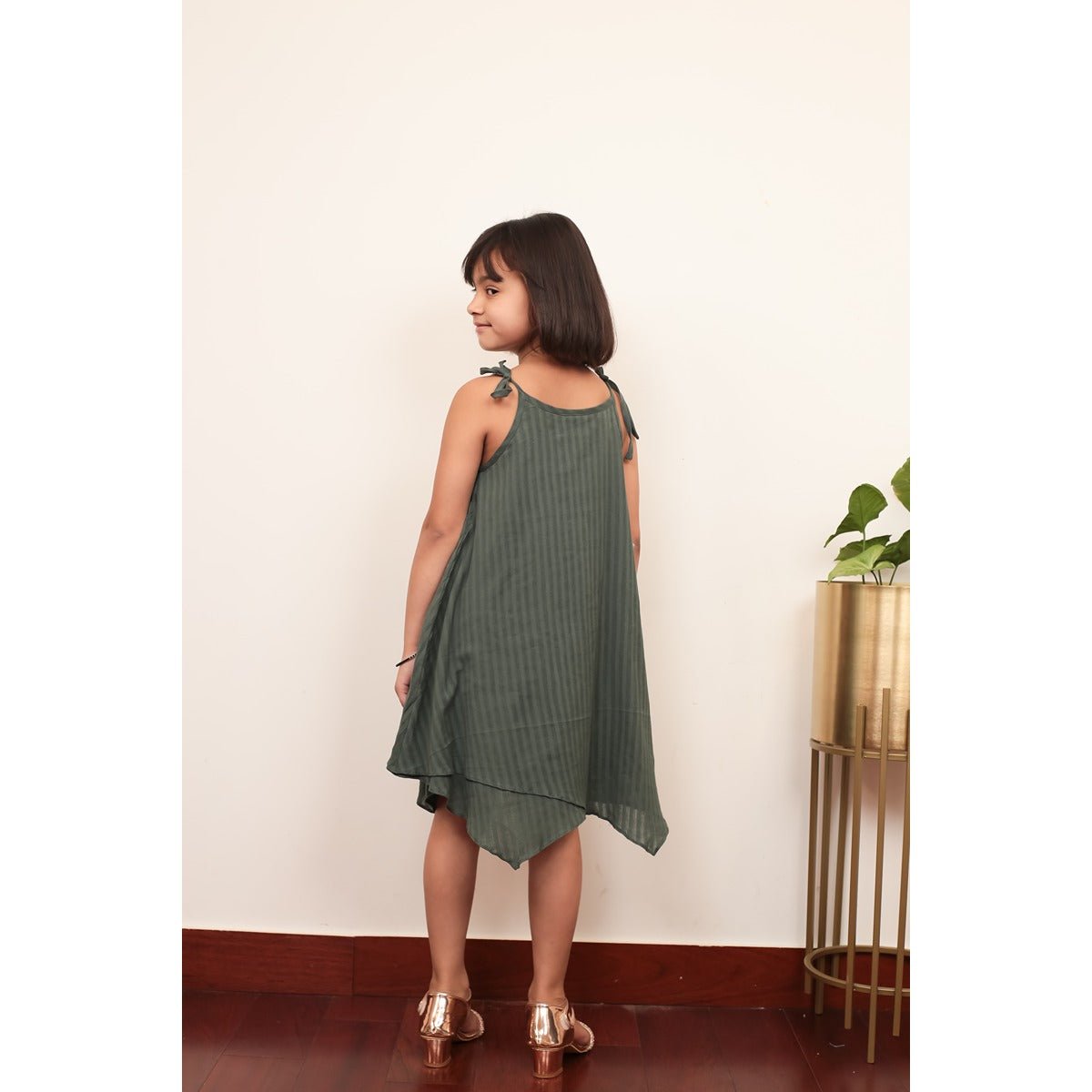 Sea Weed Green Dress | Olive Green Cotton Dress for Girls – Kids Daywear Sets on Brown Living™. SKU: MCBL59. Img 2.