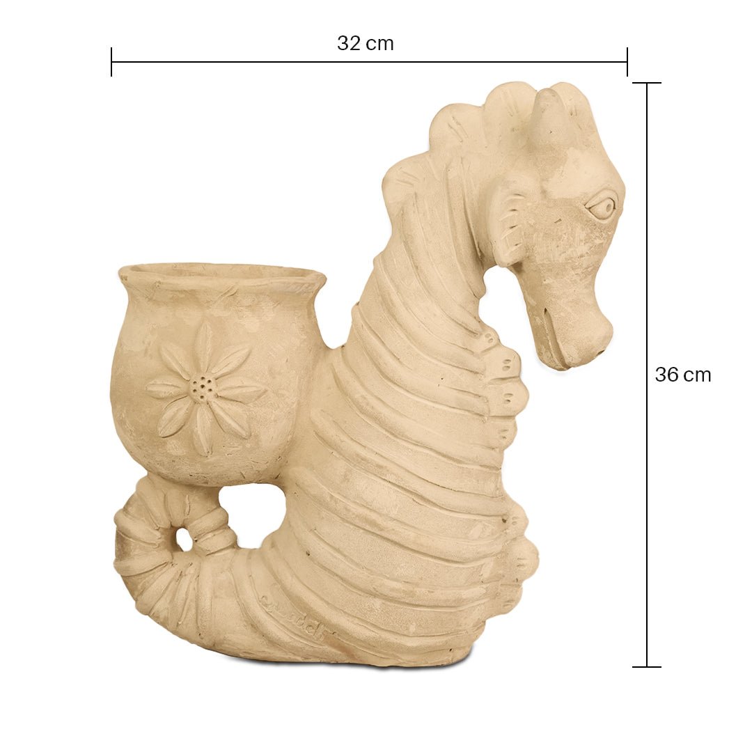 Seashell Seahorse Earthen Planter – Pots & Planters by Swadeh available on Brown Living™. . SKU: A0_plt_0027. Img 5.