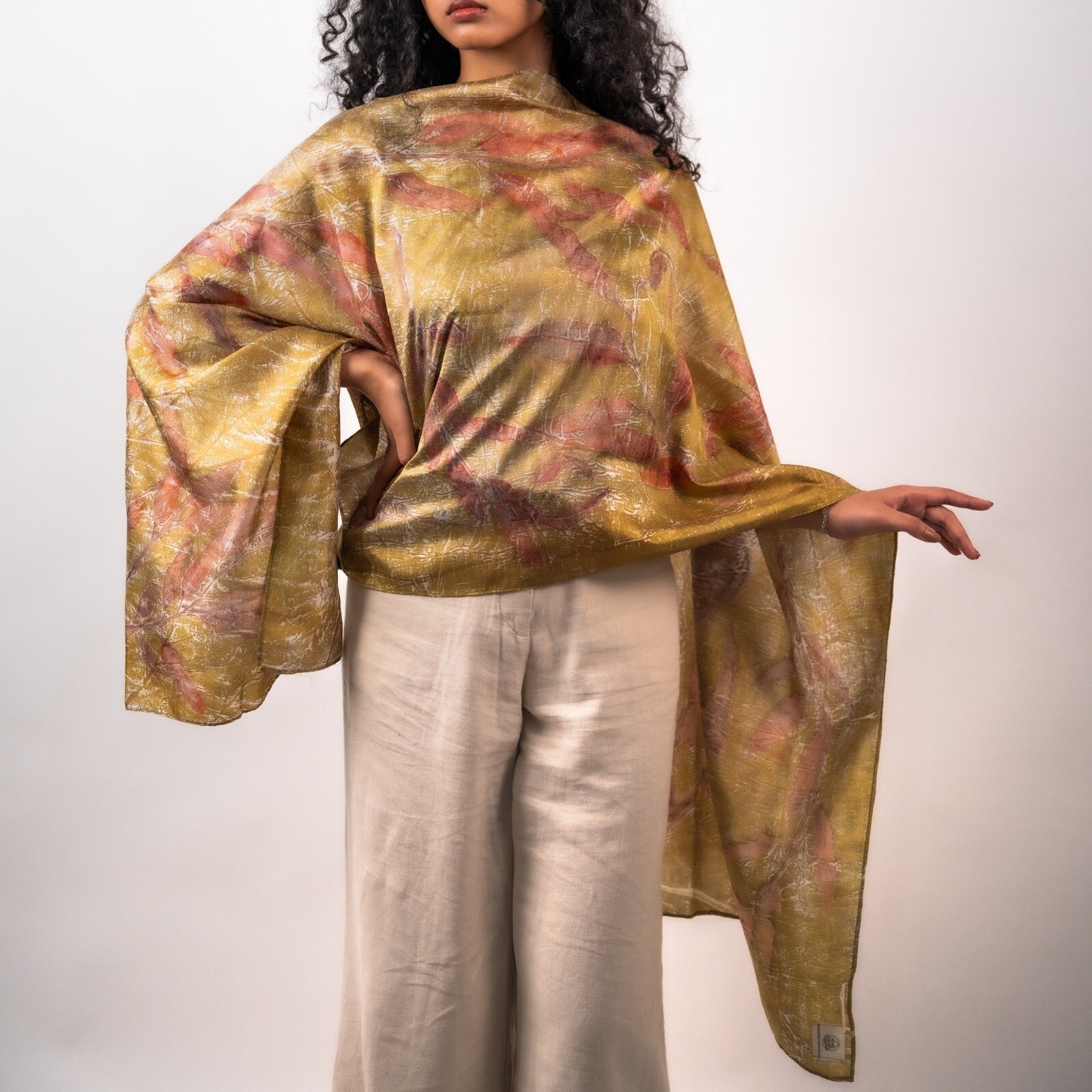 Seaweed Silk Scarf | Soft, Sustainable & Naturally Dyed Silk Scarf – Womens Scarf on Brown Living™. SKU: scarfseaweed. Img 2.