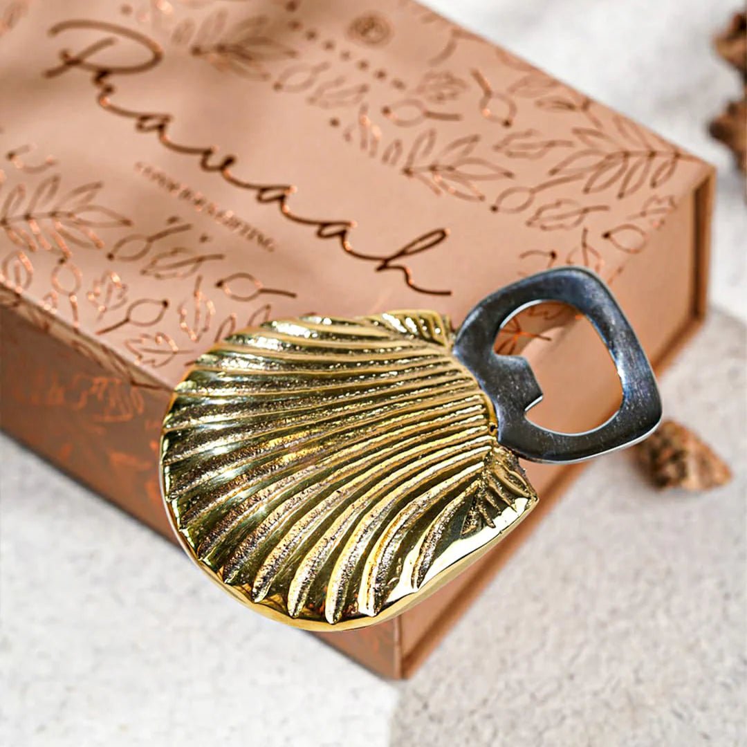 Seep (Shell) Brass Bottle Opener| Bar Accessories – Kitchen Tools by Pravaah India available on Brown Living™. . SKU: HD009L. Img 2.