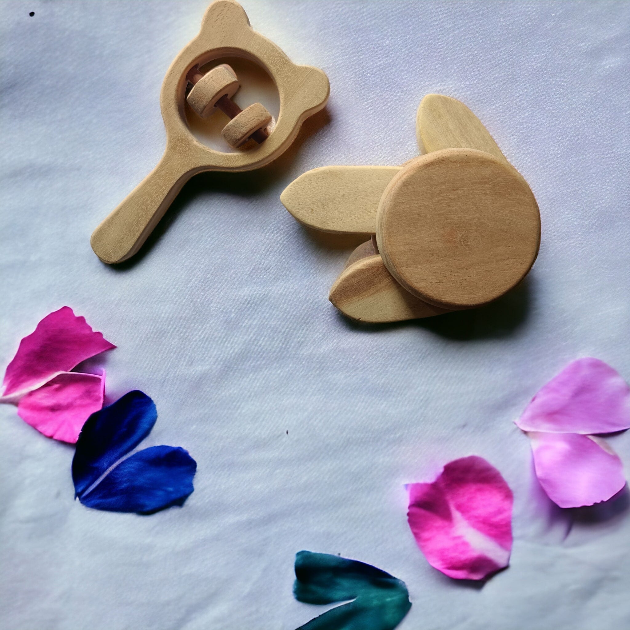 Sensory Developing Neem Wooden Flower Tumbler & Mickey Head Rattle – Baby Rattles on Brown Living™. SKU: R_FLTMBLR-MKHD. Img 7.