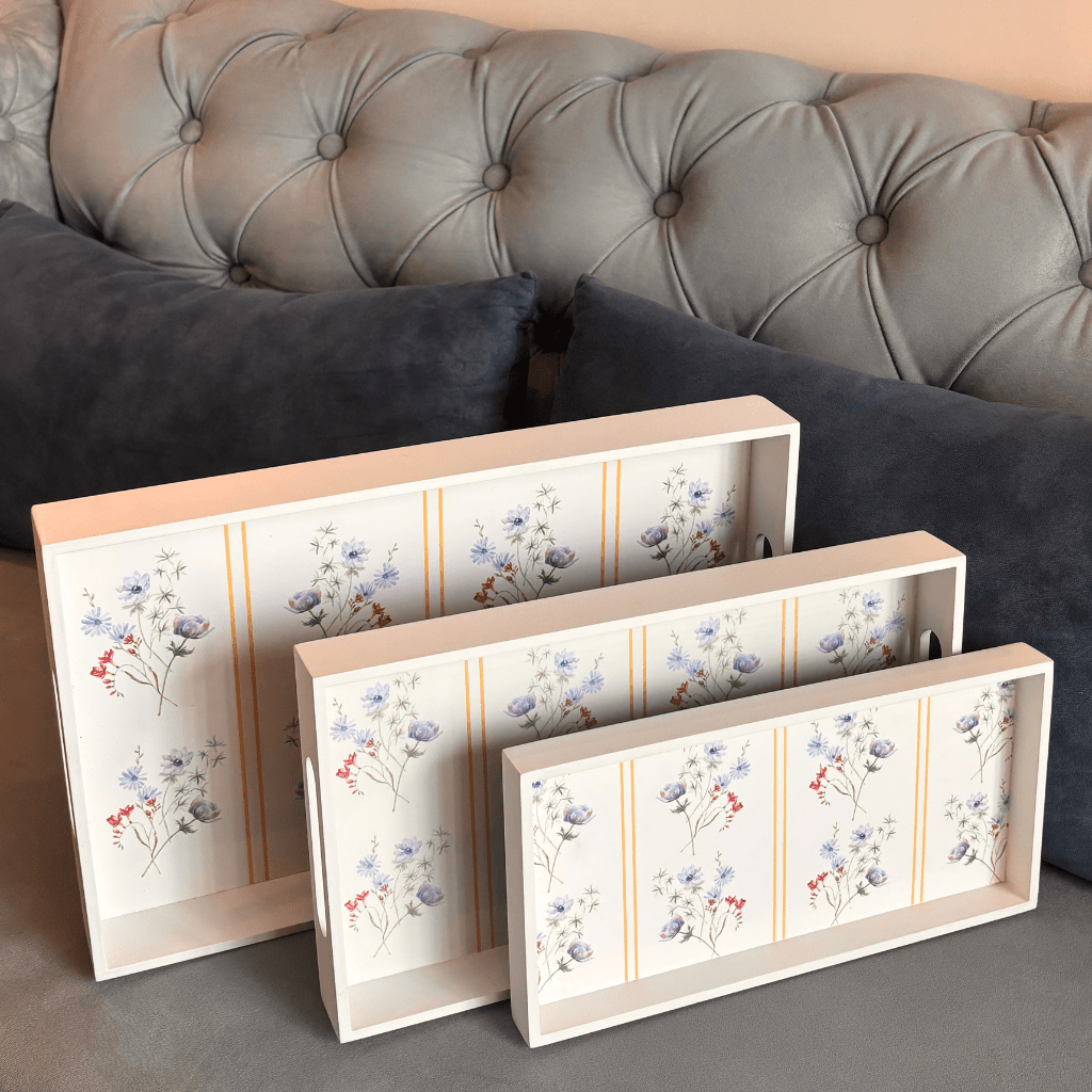 Serene Bloom Tray Decorative Floral Serving Tray – Trays & Platters on Brown Living™. SKU: STSML_Medium_. Img 4.