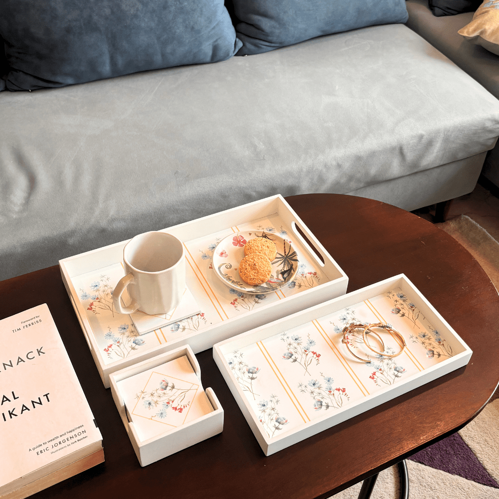 Serene Bloom Tray Decorative Floral Serving Tray – Trays & Platters on Brown Living™. SKU: STSML_Medium_. Img 5.