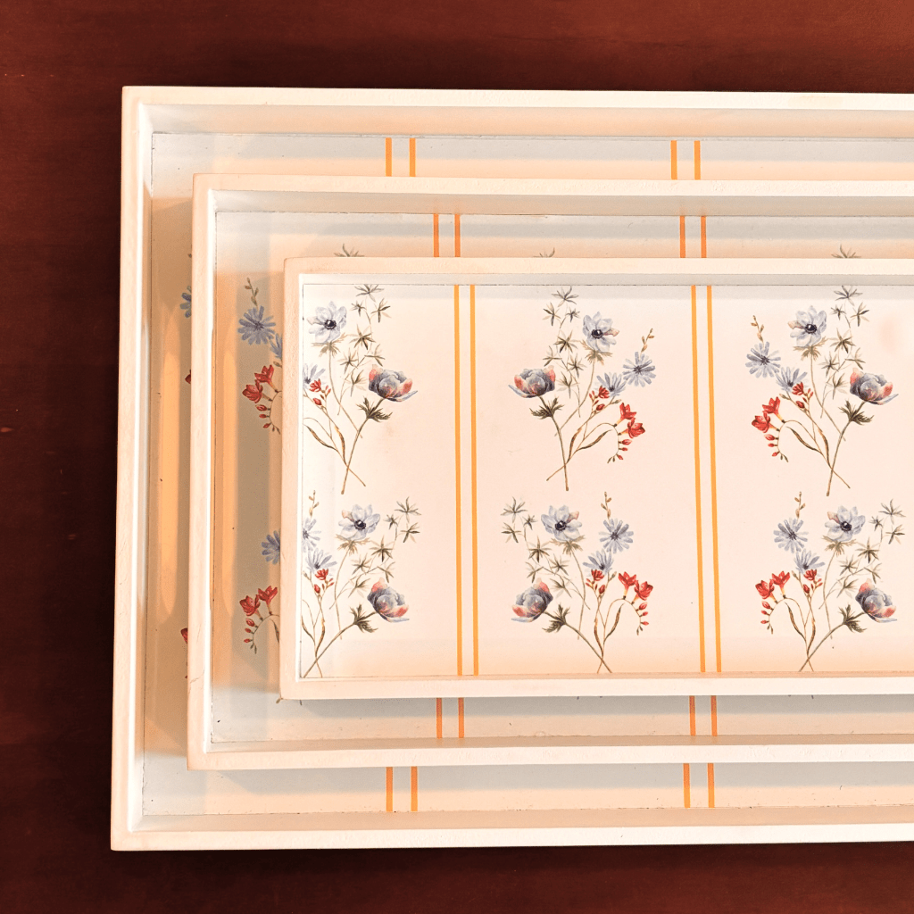 Serene Bloom Tray Decorative Floral Serving Tray – Trays & Platters on Brown Living™. SKU: STSML_Medium_. Img 2.