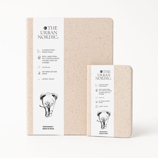 Set of 2 - Elephant Poop Paper Cover A5 & A6 Notebook with FSC Paper – Notebooks & Notepads by The Urban Nordic available on Brown Living™. . SKU: BREPSETA5PBA6SBRDFSC - 1 - . Img 1.