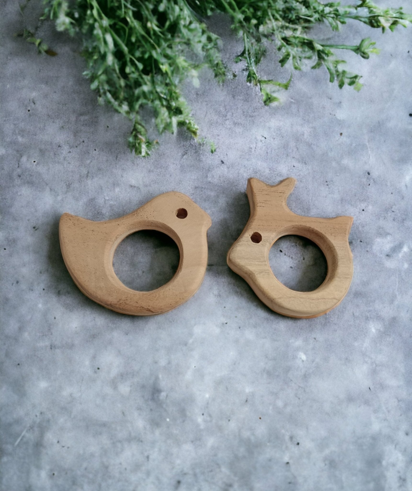 Set Of 2 Soothing Neem Wooden Teethers – Dove & Rabbit Shapes – Baby Teethers & Soothers on Brown Living™. SKU: T_DV-RBT. Img 1.