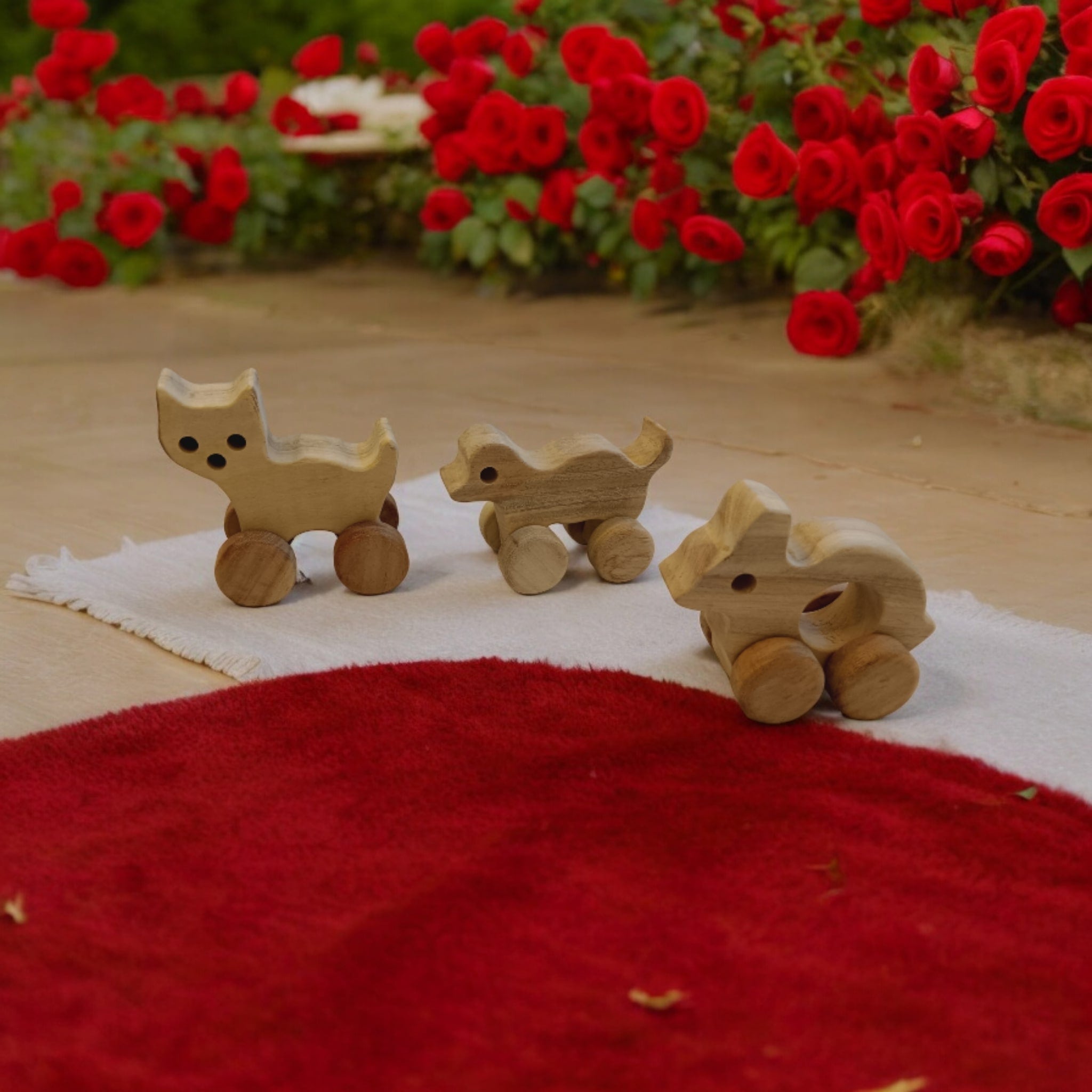 Set Of 3 Cute Wheel Toys Made From Neem For Toddlers – Toy Trains & Vehicles on Brown Living™. SKU: W_DG-CT-RBT. Img 1.