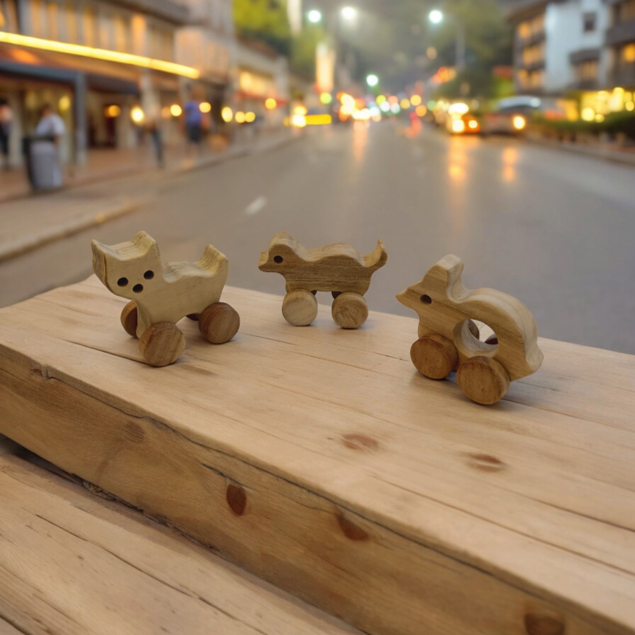 Set Of 3 Cute Wheel Toys Made From Neem For Toddlers – Toy Trains & Vehicles on Brown Living™. SKU: W_DG-CT-RBT. Img 2.