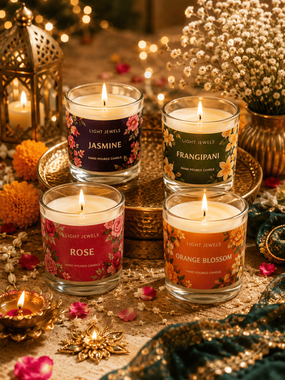 Set Of 4 Floral Soy Wax Glass Candle Votives | Scented Candles – Candles & Fragrances on Brown Living™. SKU: SN2574. Img 5.