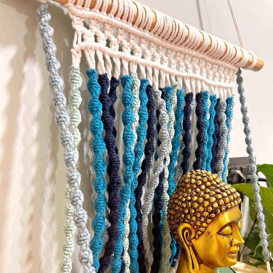 Shades of Blue Macrame Wall Shelf – Wall Decor on Brown Living™. SKU: SAR138. Img 3.