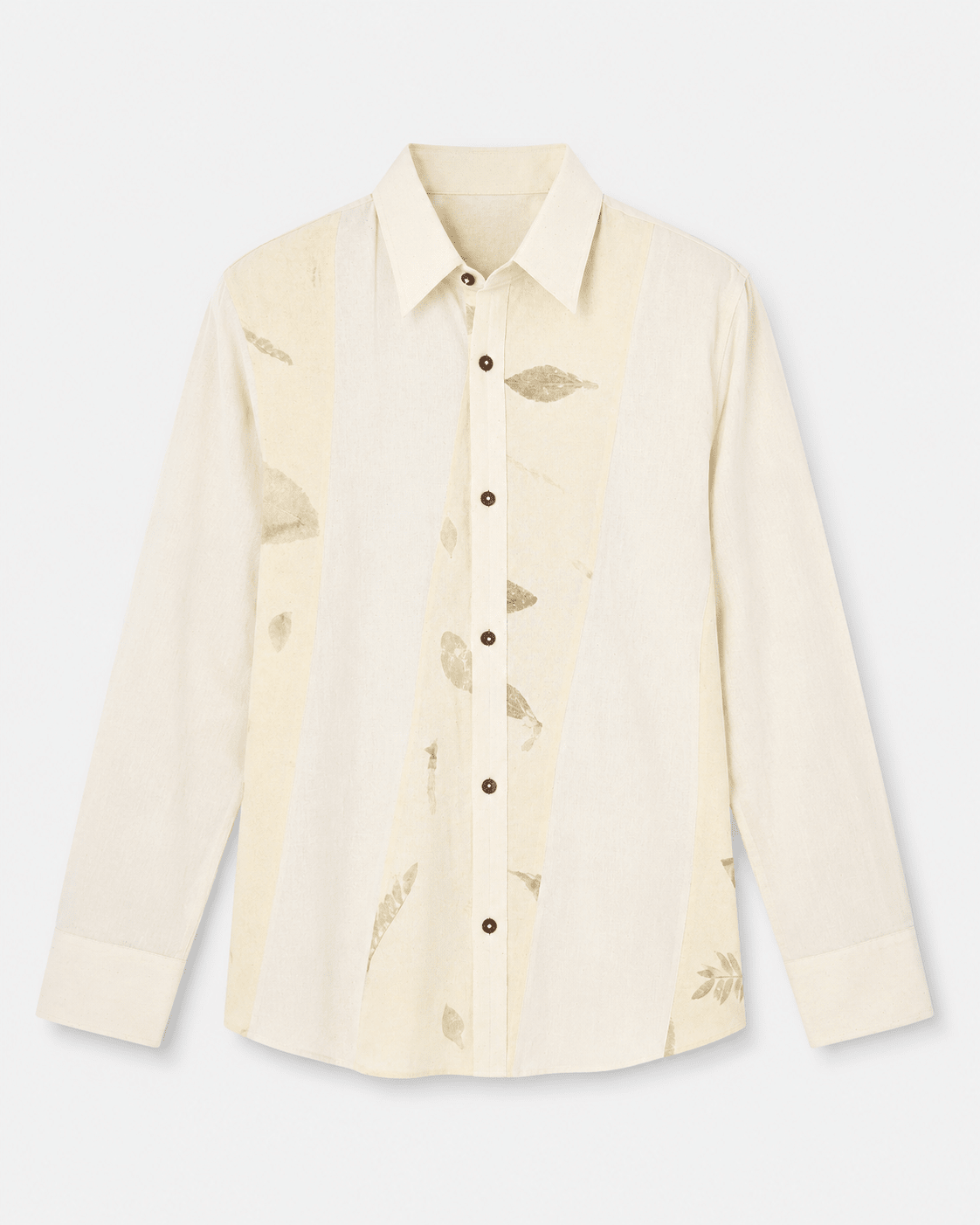 Shadow Leaf Cotton Shirt – Nature Inspired Soft Cotton Casual Shirt – Womens Shirt on Brown Living™. SKU: ACL2026002. Img 1.