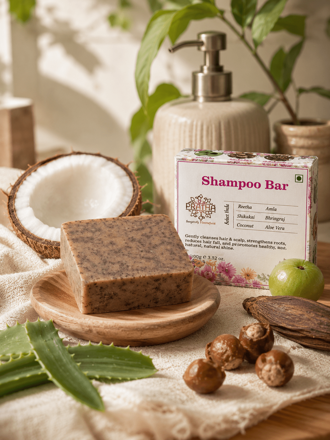 Shampoo Bar with Shikakai, Reetha, Amla, Bhringraj, Coconut & Hibiscus – Hair Shampoo Bar on Brown Living™. SKU: phpnl_shmapooBar_01. Img 1.