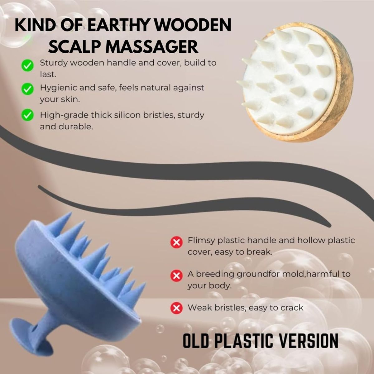 Shampoo Scalp Massager | Wooden Scalp Roller With Soft Bristles – Massager on Brown Living™. SKU: KOE020-WSM. Img 4.