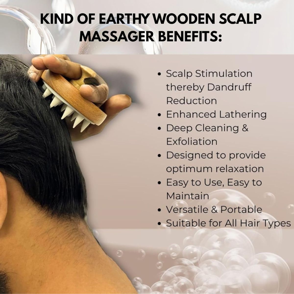 Shampoo Scalp Massager | Wooden Scalp Roller With Soft Bristles – Massager on Brown Living™. SKU: KOE020-WSM. Img 3.
