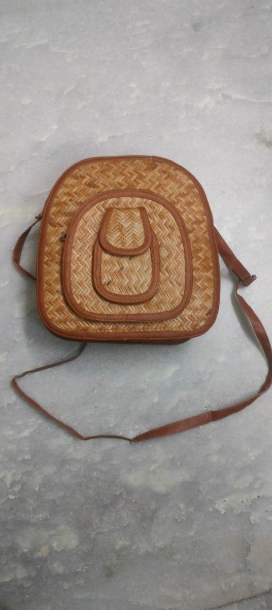 Shital Pati & Jute Sling Bag – Womens Handbag by ONEarth available on Brown Living™. Large Oval . SKU: OEP468a. Img 5.