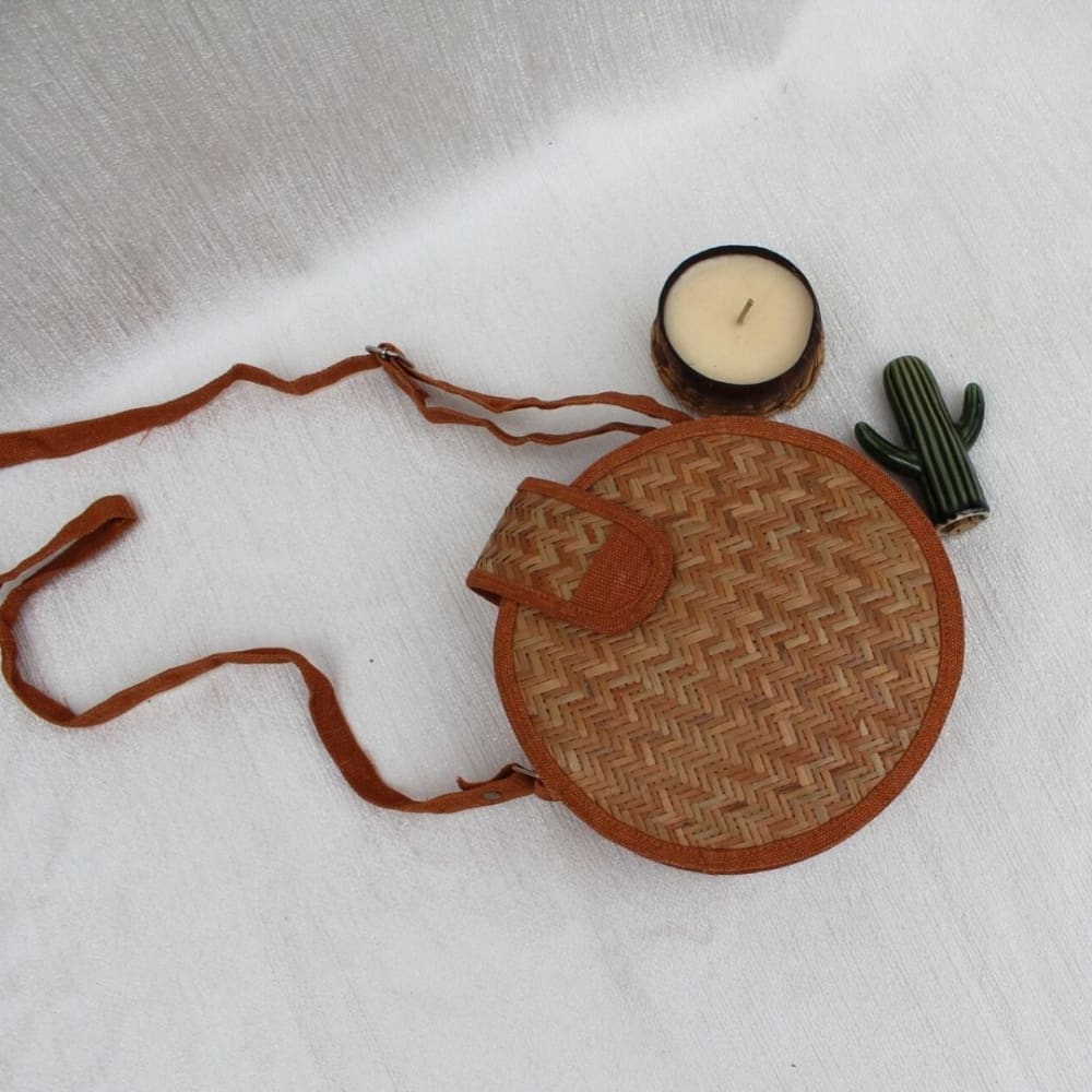 Shital Pati & Jute Sling Bag – Womens Handbag by ONEarth available on Brown Living™. Round . SKU: OEP480a. Img 7.
