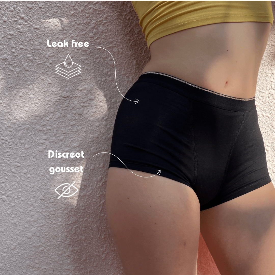 Shorty Heavy Flow | Reusable Sanitary Shorts for Period Protection – Menstrual Cup by Woomflo available on Brown Living™. Xxs . SKU: CSHBLXXS. Img 5.