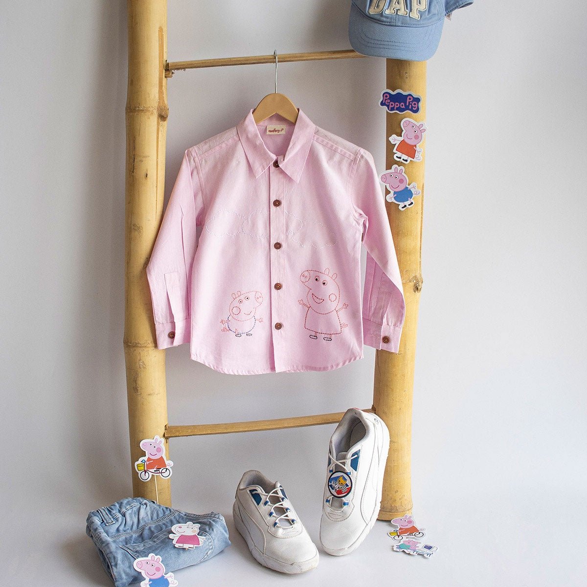 Sibling Pigs Embroidered Unisex Organic Cotton Shirt – Kids Shirts on Brown Living™. SKU: NDY - 9. Img 4.