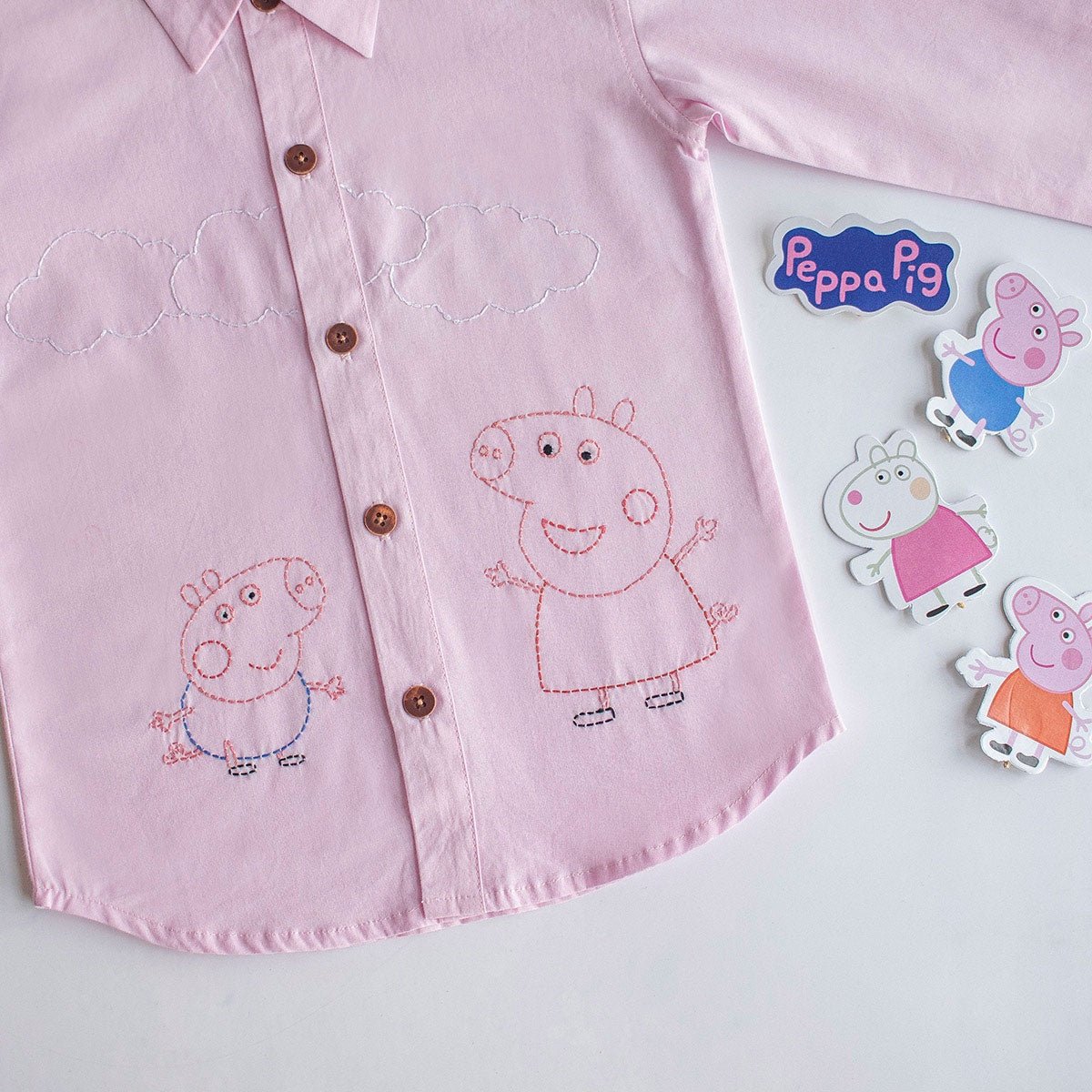Sibling Pigs Embroidered Unisex Organic Cotton Shirt – Kids Shirts on Brown Living™. SKU: NDY - 9. Img 3.