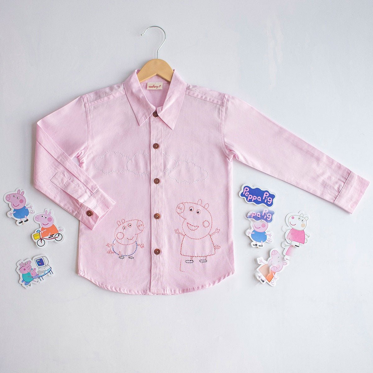 Sibling Pigs Embroidered Unisex Organic Cotton Shirt – Kids Shirts on Brown Living™. SKU: NDY - 9. Img 1.