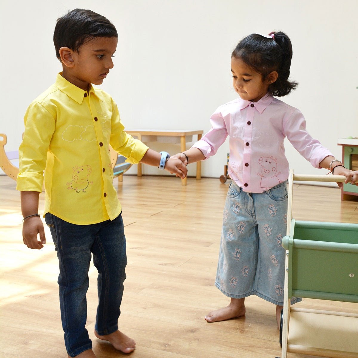 Sibling Pigs Embroidered Unisex Organic Cotton Shirt – Kids Shirts on Brown Living™. SKU: NDY - 9. Img 7.