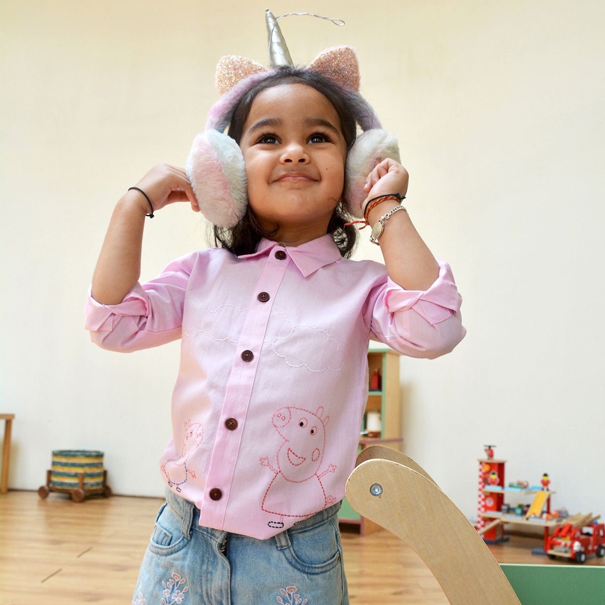 Sibling Pigs Embroidered Unisex Organic Cotton Shirt – Kids Shirts on Brown Living™. SKU: NDY - 9. Img 6.